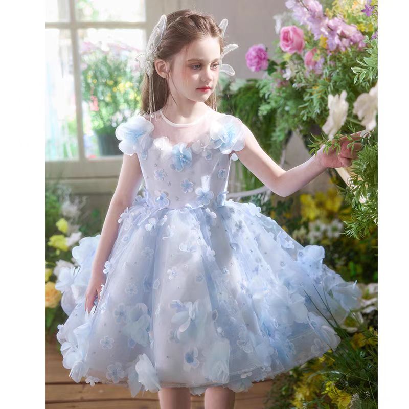 Girls' Dress Flower Fairy Birthday Puffy Princess Dress 2026 New Style Little Host Wedding Flower Girl Performance Dress Summer