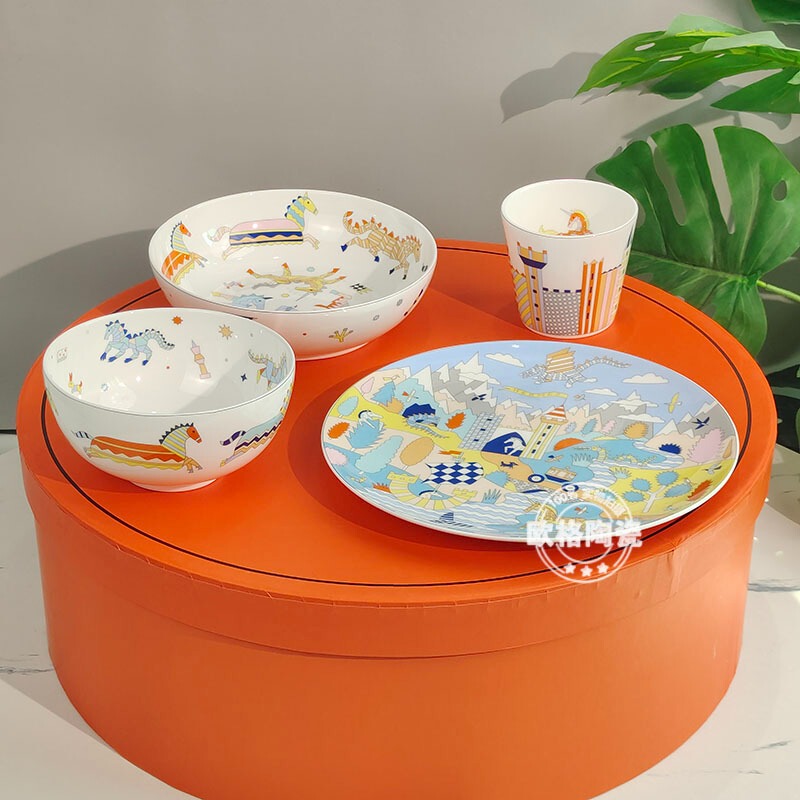 Scandinavian Single-Person Tableware Set Bone China Kidsren's Gift Unicorn Four-Piece Set Household Mug Water Cup Tableware Set Scandinavian Single-Person Tableware Set Bone China Kidsren's Gift Unicorn Four-Piece Set Household Mug Water Cup Tableware Set