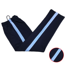 Spring summer and autumn season School clothes pants deep Tibetan Green students inlaid with sky blue wide edge strip cotton sports leisure neutral pants straight tube