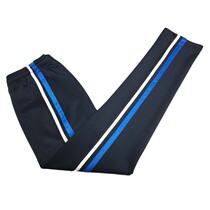 Spring summer and autumn sports deep Tibetan blue South Korean silk fabric with white edge peacock blue side straight tube large size loose trousers