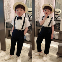 Boy dress suit British style childrens suit handsome summer boy suit with pants short sleeve casual white