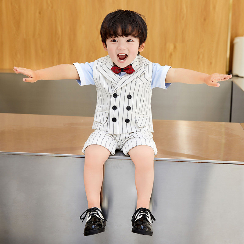 Boys' suit suits spring and autumn children's dresses British style children's one-year-old dresses baby birthday suits flower children's clothes