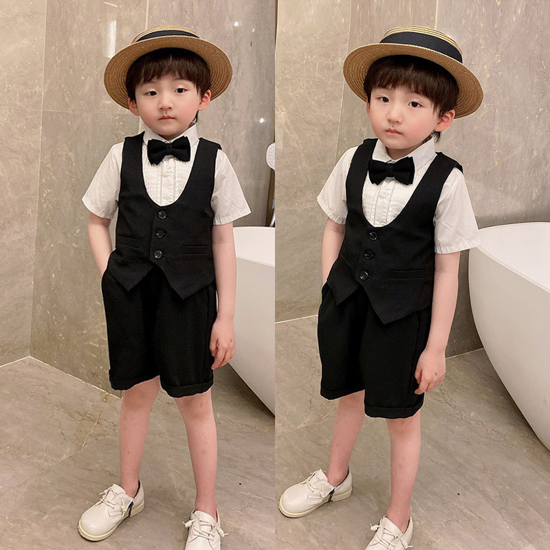 Boy gown suit Summer short sleeves Children's suit Leisure Inn Wind flower Sissy Birthday Walk Show Host Performance
