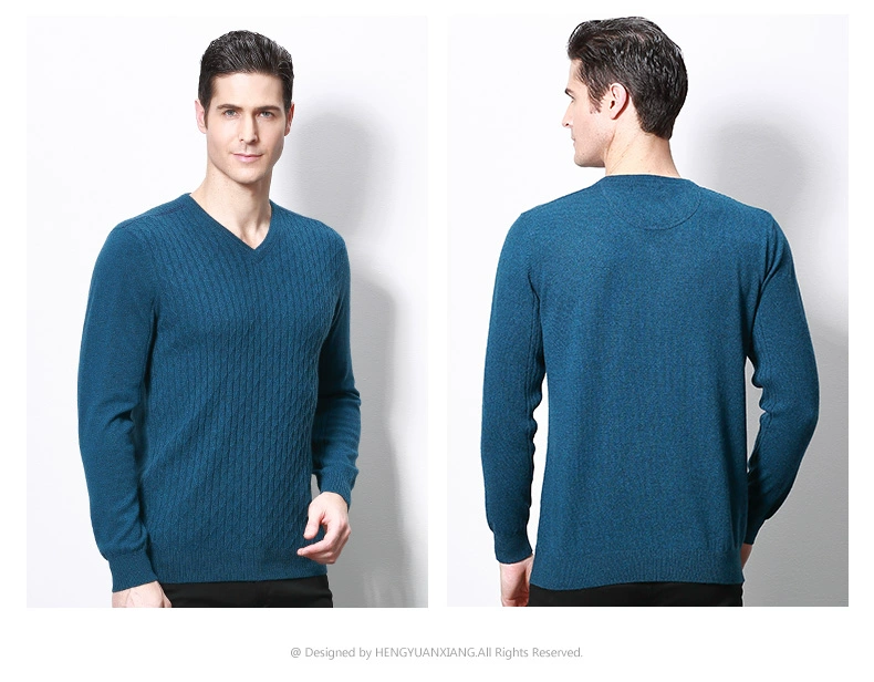 Áo len cashmere nguyên chất nam Hengyuanxiang mùa xuân, mùa thu và mùa đông mới kinh doanh áo len bình thường - Áo len Cashmere