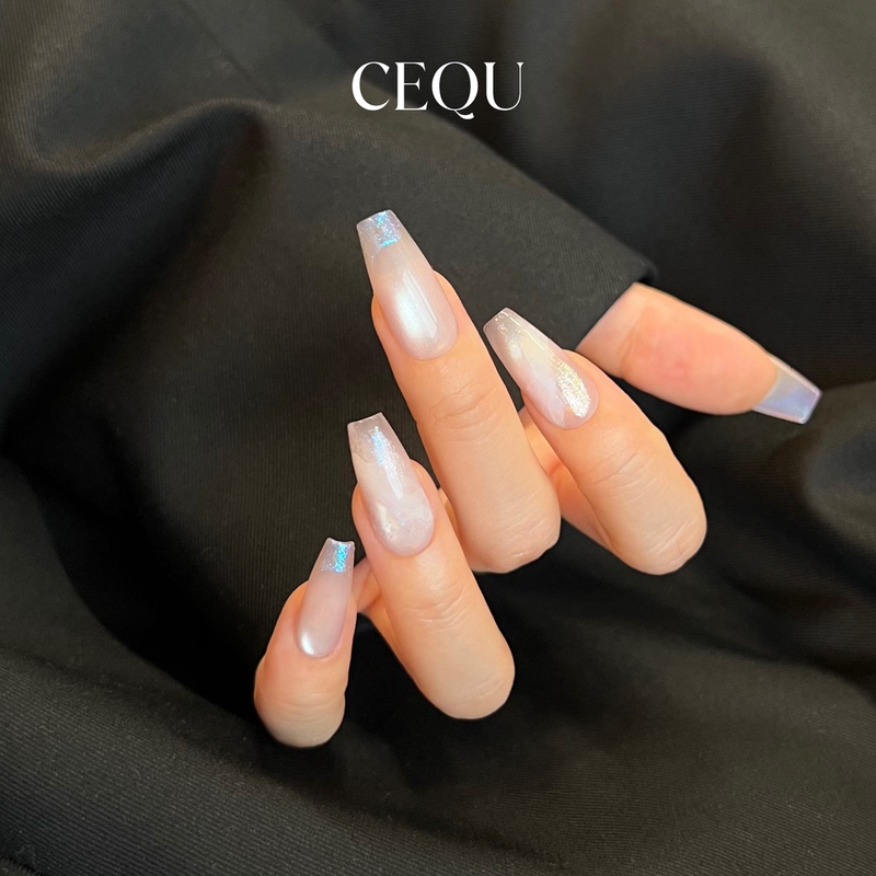 Cequ【Evening Breeze Has a Message】Light Acetate Aurora French Gradient Glass Bead Cat Eye Purely Handmade Wearable Nails Cequ【Evening Breeze Has a Message】Light Acetate Aurora French Gradient Glass Bead Cat Eye Purely Handmade Wearable Nails