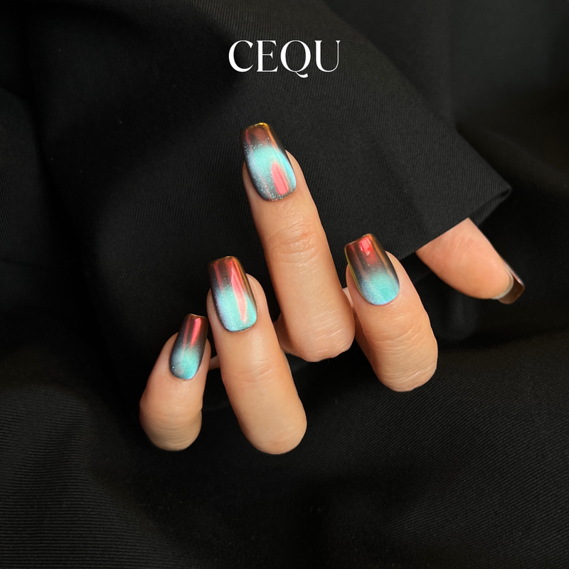 Cequ【Dusk】Coffee-Colored Multi-Color Orange-Blue Light Niche High-End Cat-Eye Handmade Press-On Nails