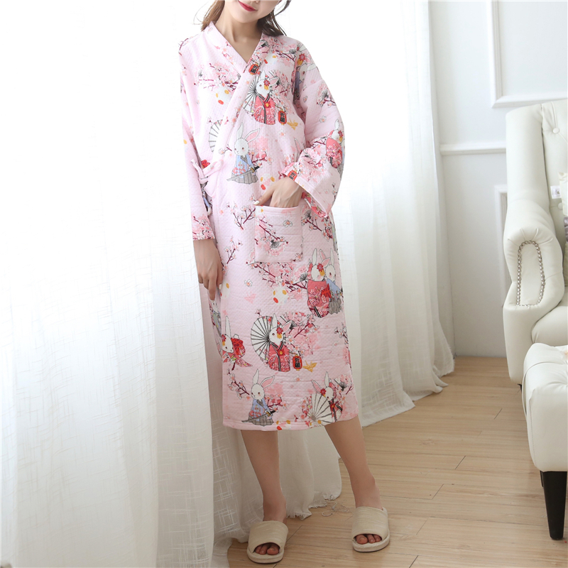 Áo kimono yukata nữ mùa thu và mùa đông có đệm lót dịch vụ tại nhà nam đôi nam nữ áo choàng cotton và áo ngủ gió đồ ngủ hình thú