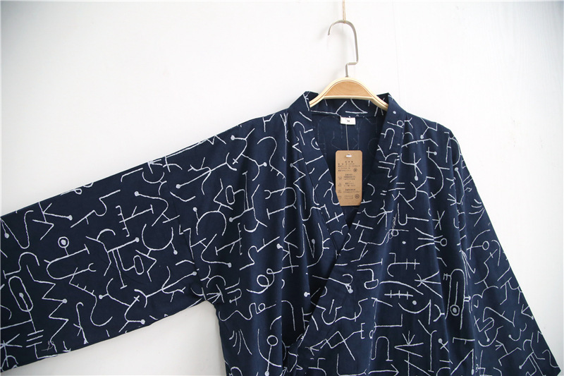 Bông vải áo ngủ nam mùa hè chín tay áo phần mỏng yukata cotton đồ ngủ một mảnh phù hợp với kimono dịch vụ nhà cardigan kích thước lớn áo choàng ngủ nam nữ