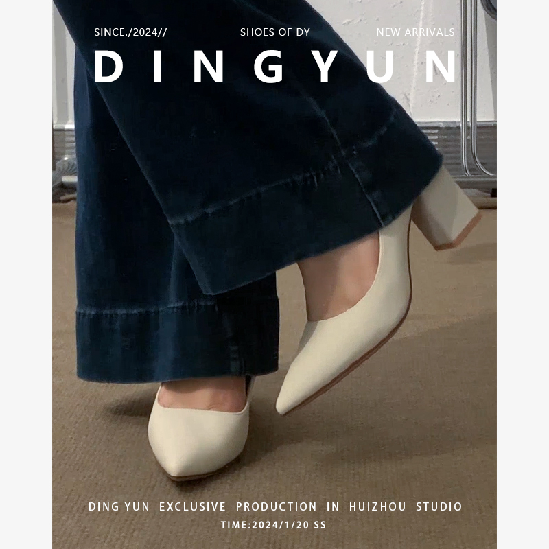 Sheepskin Dingyun Ding Yun White High-Heeled Shoes, Chunky Heel Single Shoes, Pointed Toe Small Leather Shoes, Comfortable for Feet, Commuting Women's Shoes Sheepskin Dingyun Ding Yun White High-Heeled Shoes, Chunky Heel Single Shoes, Pointed Toe Small Leather Shoes, Comfortable for Feet, Commuting Women's Shoes