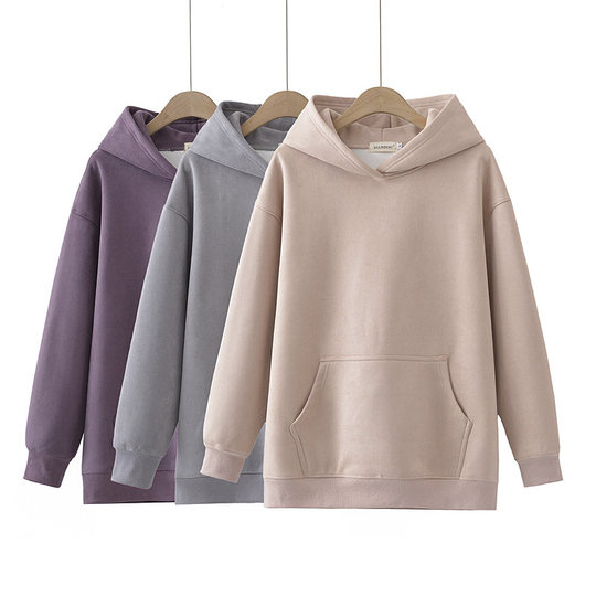 连帽卫衣女大码加绒2024秋冬新款胖mm韩版宽松慵懒风麂皮绒套头衫