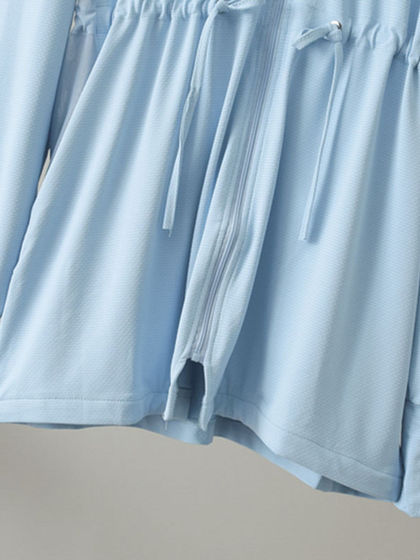 胖mm防晒衣大码女装夏季2023年新款系带收腰网纱拼接透气连帽外套