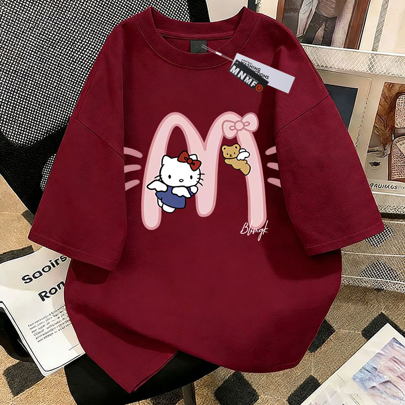女童纯棉短袖T恤夏季2026新款中鲨鱼小猫大童洋气百搭半袖上衣服 — 27
