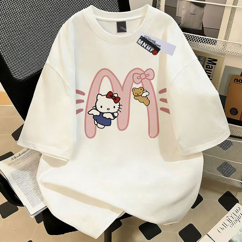 女童纯棉短袖T恤夏季2026新款中鲨鱼小猫大童洋气百搭半袖上衣服 — 24