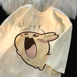 Girls' Pure Cotton Short-Sleeve T-Shirt, New Summer Style, Cartoon Usagi, Xiaobajiyi, Fashionable Top for Older Children, Trendy