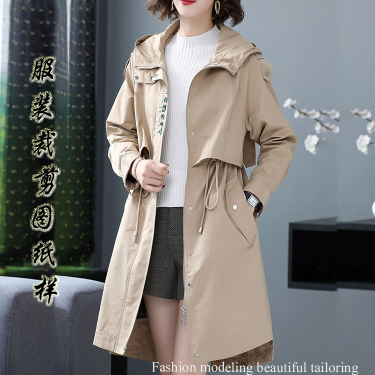 Relax hat plugged shoulder-sleeve winddress paper female clothing spring and autumn new coat coat sketch