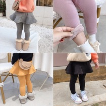 Girls culottes 2019 new autumn and winter baby leggings thin velvet children Foreign style plus velvet padded two pants