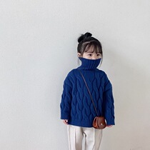 Girl High Collar Fur Coat Autumn Winter Thickening External Wear Foreign Air Knit Hemp Flowers Loose Han Version Tide Baby Childrens Clothes