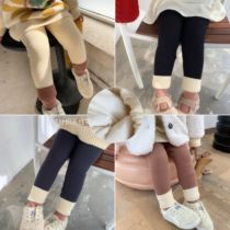 Girls leggings winter plus velvet thickened a winter baby wool pants autumn and winter wear children foreign children