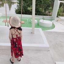 Girl Beach Skirt Seaside Holiday Ocean Air Dew Back Children Baby Snowspun Dress Bohemian long section Broken Flowers