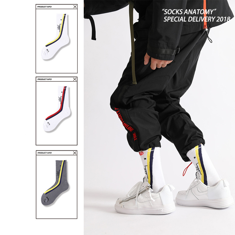 ACWsocks sọc đỏ và xanh Tất vớ ACW xu hướng với cotton thể thao nam và nữ vớ hình học đường phố cao - Vớ thể thao tất dài qua đầu gối cho nữ