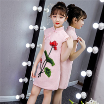 Girlsqipao Summer thin Chinese wind pure cotton Childrens Tang dress Yangqi little girl improves the new women 2021