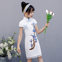 Childrens Qipao Summer China Wind Skirts Summer Clothing Foreign Air Retro Lace Dress Girl Child Summer Tang Dress Thin