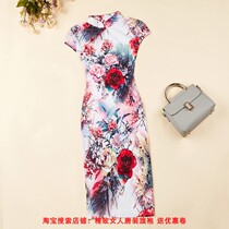 Retro improved Chinese style cotton short cheongsam dress Stretch Slim temperament daily large cheongsam