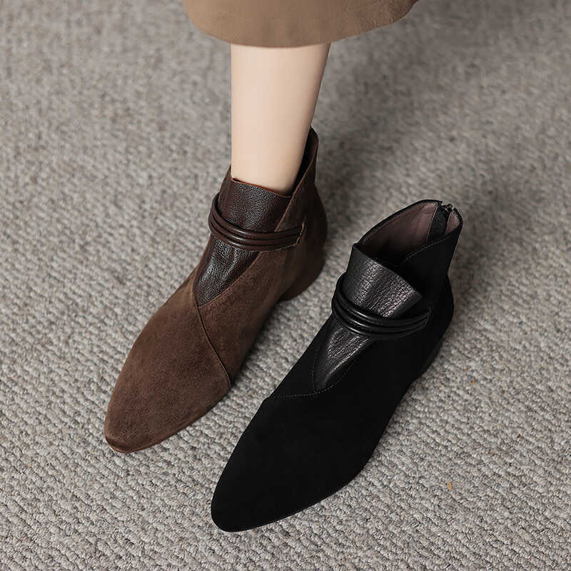 Super Soft Sheepskin Suede Pointed Toe Short Boots for Women 2026 Autumn and Winter New Style French Retro Thick Heel Versatile Boots