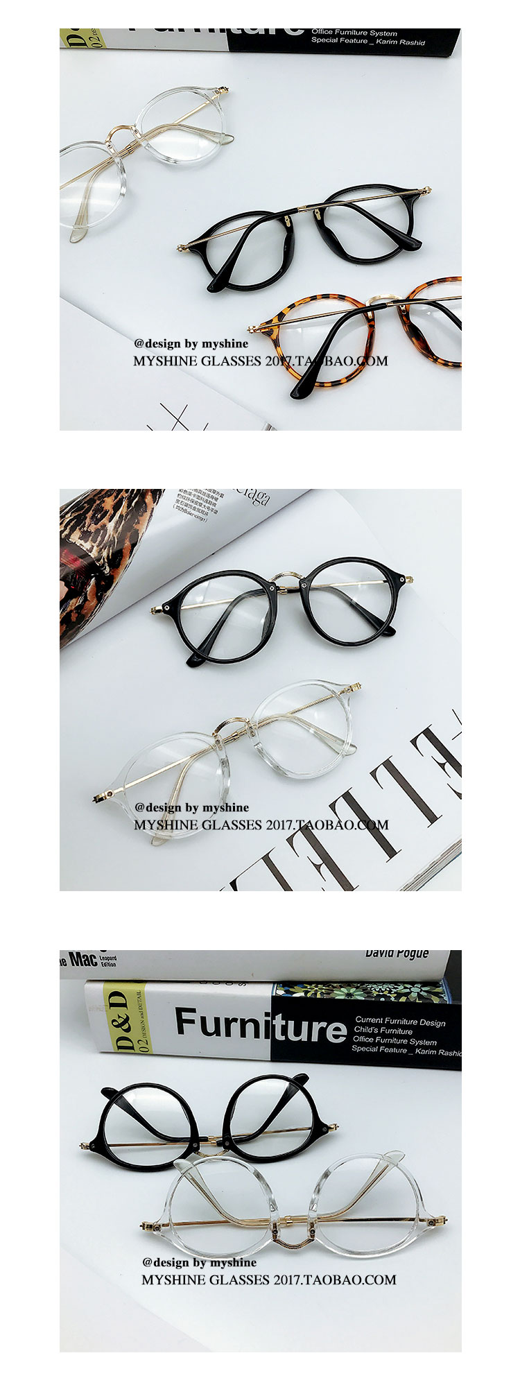 Khung tròn kính siêu mỏng retro Kính chân kim loại trong suốt Khung kính mặt lớn cho nam và nữ có thể được trang bị cận thị mắt kính gucci