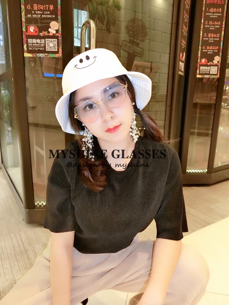 Châu Âu và Hoa Kỳ đa giác không khung cắt tỉa kính râm nữ gradient đại dương màu sắc kính râm chống UV nữ mắt kính cận