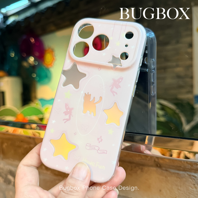 Bugbox Original Fantasy Unicorn Kitten Pink Mirror Cartoon Cute Case Suitable for Iphone18Promax Mobile Phone Case Apple 18Pro/17Promax/16Promax Protective Cover