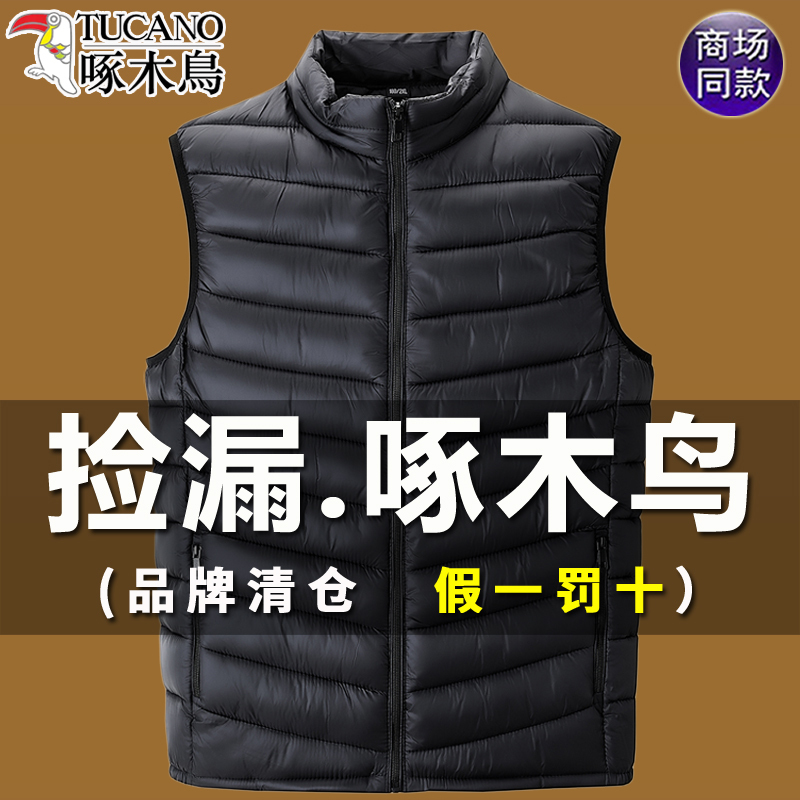 Woodpecker Lightweight down Cotton Vest Men's Short Style Autumn and Winter New Stand Collar Waistcoat Casual Outerwear Warm Vest