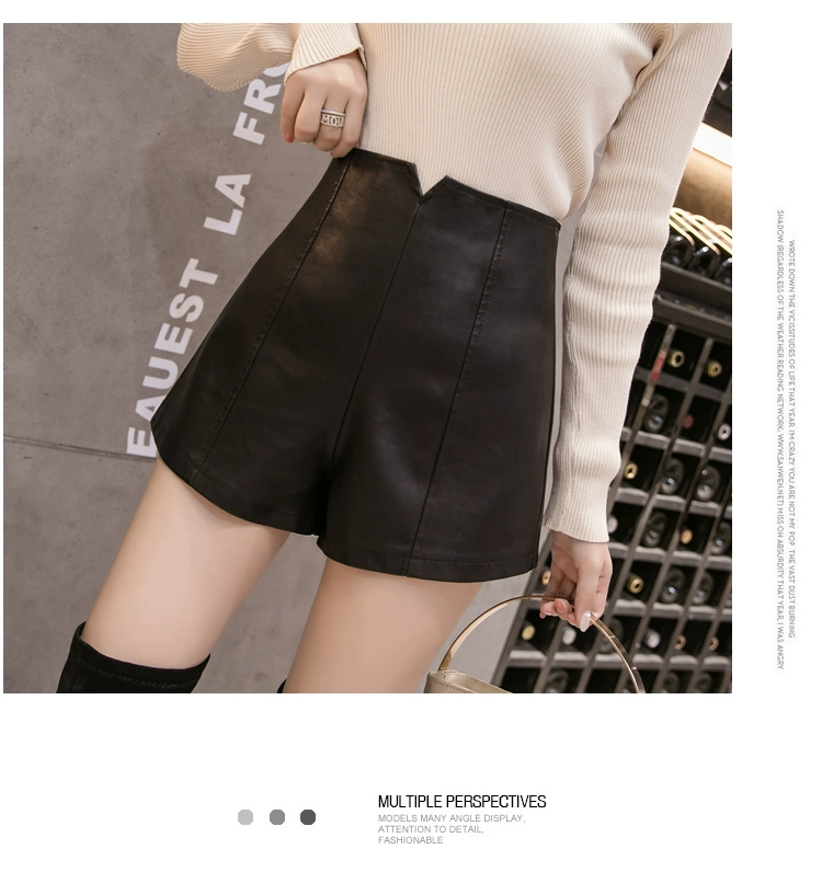 Mùa thu mới 2018 Quần da Hàn Quốc hoang dã cao eo túi hip Quần short da PU nữ mặc quần đáy nóng