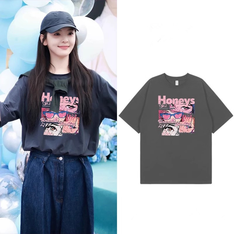 Japanese Gp Zhang Ruonan Style Short-Sleeve T-Shirt for Women, New Spring/Summer Niche Design Trendy Loose Half-Sleeve Top