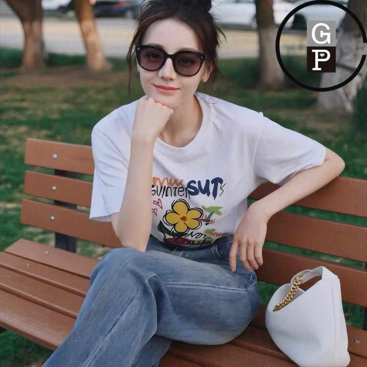 Japanese Style Gp Dilraba Celebrity-Inspired White T-Shirt for Women, New Summer Round Neck Short-Sleeve Loose Versatile Top
