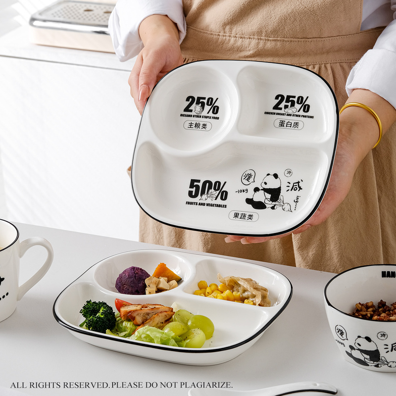 Ceramic Divided Plate 211 for Weight Loss and Portion Control, Family Children's Portion-Controlled Breakfast Plate, Adult Single-Serving Set