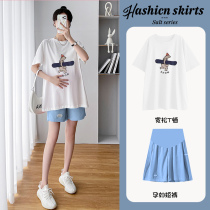 Pregnant Woman Suit Summer Thin style Fashion Ocean Gas Gestational Woman Dress Summer Style Blouse T-shirt Casual Shorts Net Red two sets