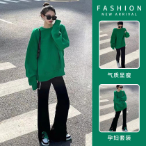 Pregnant Woman Suit Spring Autumn New 2022 Fashion out of the net Red sweatshirt autumn clothes casual broadlegged pants Fall Two sets