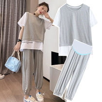 Pregnant Woman Outside Suit Summer Thin fashion Chauma Summer Clothing Outside Wearing Pants Casual Sports Little Sub two sets