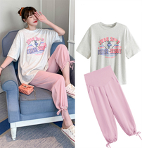 Maternity summer suit Western style Korean version loose short-sleeved T-shirt top Casual wide-leg pants summer two-piece set tide mom