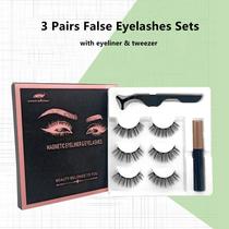 3 Pares-Magnetic False Eyelashes Sets with Eyeliner Eyelash