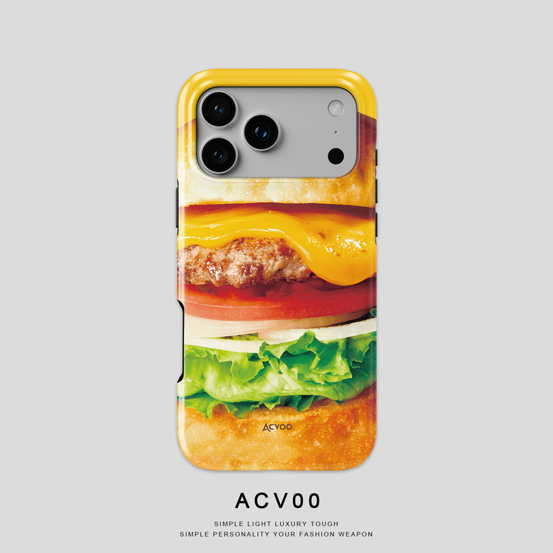 Acvoo Retro Simulation Camouflage Theme Hamburger Iphone16Promax Protective Case 13 Suitable for 12 Double-Layer 11 Full-Cover Apple 14 Phone Case