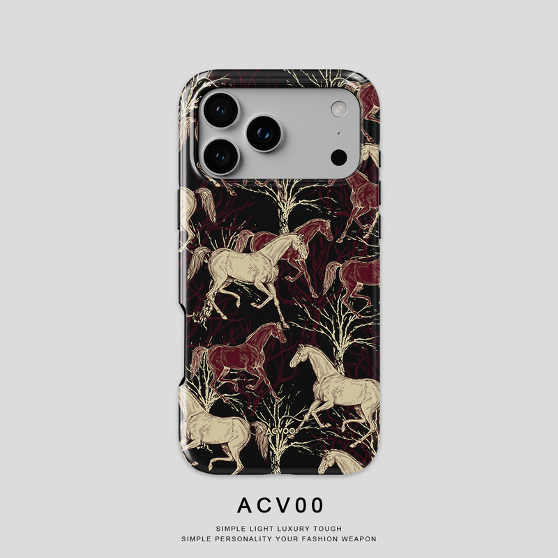 Acvoo Horse Tree Forest Creative Iphone17Promax Protective Case 14 Suitable for Apple 13 Phone Case 12 Anti-Drop Case 11 Non-Fading Washable Full Coverage Mini