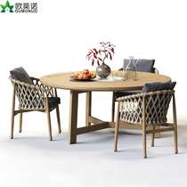 Outdoor leisure rattan chair combination terrace solid wood rope three-piece set outdoor balcony teak table and chairs garden patio furniture