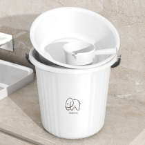 White bucket portable cover household bath bucket striped storage large bucket student dormitory with thickening suit