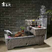 Stone mill courtyard outdoor fish manger stone trough old stone bluestone jar landscape flowing water fish pond fish tank