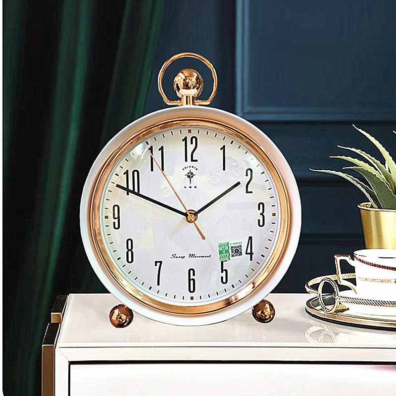 Hourly Chime Table Clock for Living Room, Stylish Desktop Clock Ornament, Silent Pendulum Clock for Bedroom, Desk Clock