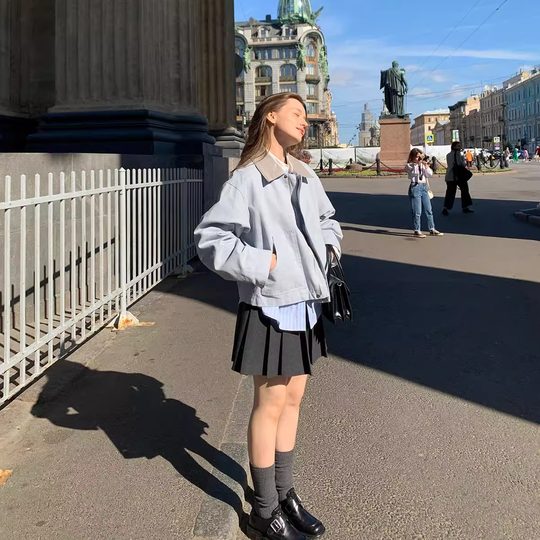 KERNEL COSMOS 贝尼斯岛屿 简约撞色翻领大口袋休闲短款工装外套