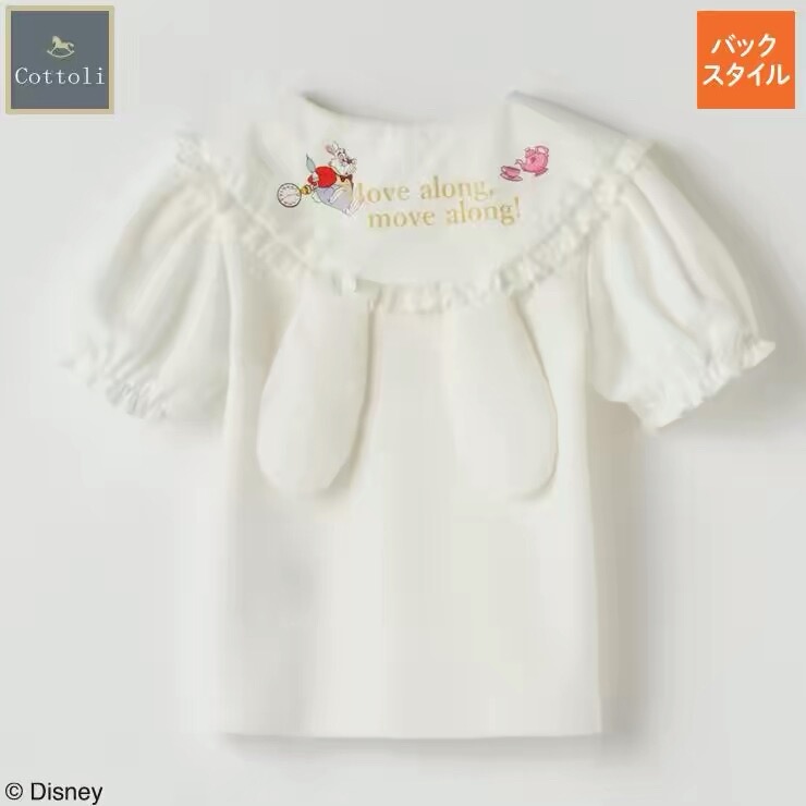 In Stock 26 Summer Japanese Cottoli Alice in Wonderland Rabbit Ear Lapel Short-Sleeved T-Shirt 80-130cm