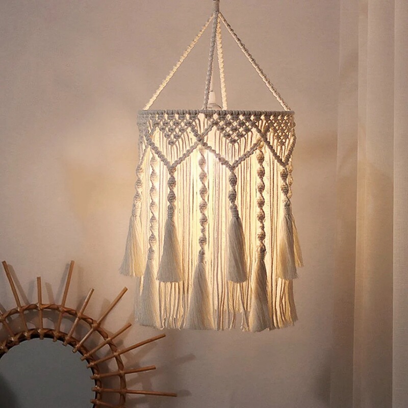 Nordic Style Hand-Woven Cotton Rope Lampshade Bohemian Homestay Lighting Pendant Room Decoration Amazon